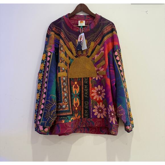 NEW NWT FARM RIO Mixed Scarves Sun Flowers Multi-Colored Sweatshirt Size XL - Picture 2 of 7